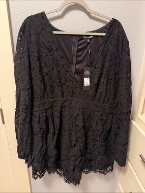Fashion Nova Black Lace V-Neck Peplum Blouse